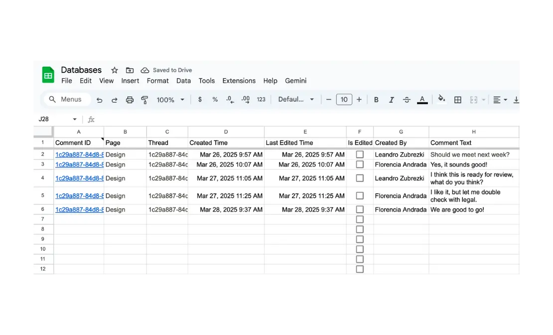 Track Notion comments in Google Sheets.